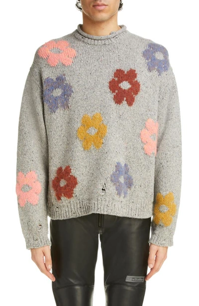 Acne Studios Floral Wool-blend Sweater In Grey