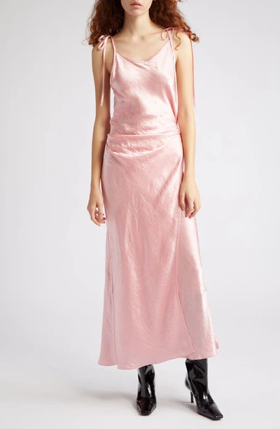 Acne Studios Wrap Satin Midi Dress In Fresh Pink
