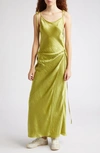 Acne Studios Wrap Crinkled Satin Maxi Dress In Light Olive