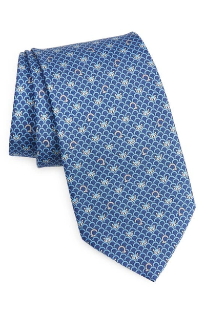 Ferragamo Fox Print Silk Tie In Blue