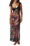 Free People Suddenly Fine Floral Print Cutout Lace Trim Nightgown In Spring Rain Combo