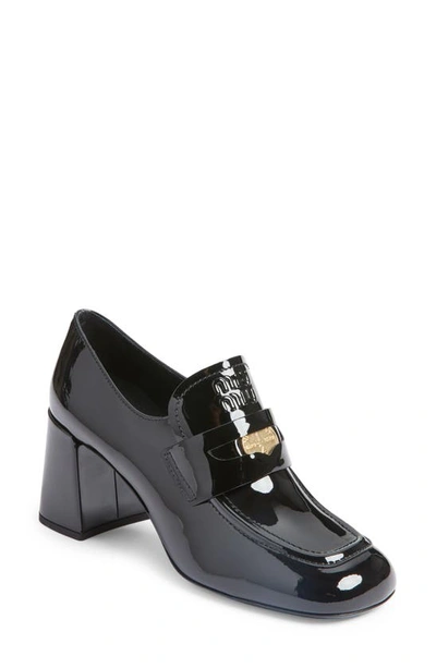 Miu Miu Leather Heeled Penny Loafers In Black ModeSens