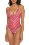 BECCA RAINBOW SUNSET METALLIC STRIPE ONE-PIECE SWIMSUIT