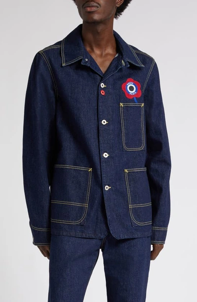 Kenzo Target Logo Denim Workwear Jacket In Blue