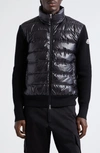 MONCLER QUILTED MIXED MEDIA DOWN & WOOL CARDIGAN