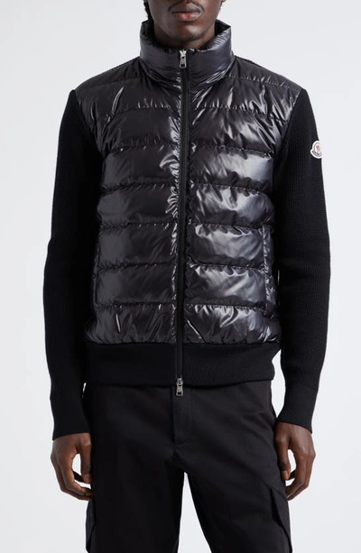 Moncler Padded Down-feather Knitted Jacket In Black
