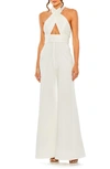 Mac Duggal Sparkling Halter Jumpsuit With Keyhole Neckline And Open Back In White