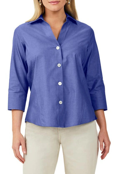 Foxcroft Paityn Non-iron Cotton Shirt In Dark Chambray