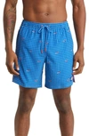 Vineyard Vines Chappy Print Stretch Repreve® Recycled Polyester Swim Trunks In Blue