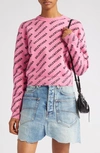 Balenciaga Mini Logo Jacquard Crop Sweater In Pink/ Black
