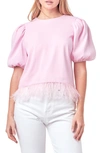 English Factory Feather Edge Puff Sleeve Top In Pink