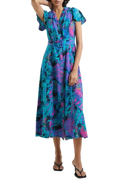French Connection Gabriella Delph Belted Flutter Sleeve Dress In Blue  Depths | ModeSens