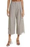 AREA DISTRESSED CRYSTAL CHECK WIDE LEG VIRGIN WOOL CROP TROUSERS