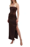 Bardot Everlasting Corset Strapless Satin Gown In Chocolate