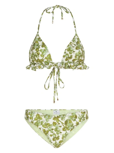 Etro Triangle Bikini With Ruches In Green