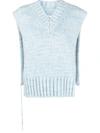 Maison Margiela V-neck Knitted Top In Blue