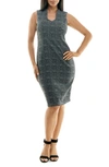 Nina Leonard U-neck Shift Dress In Black/ Grey