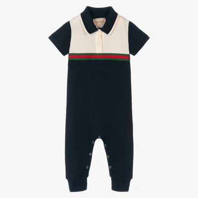Gucci Babies' Cotton One-piece With Web In Blau