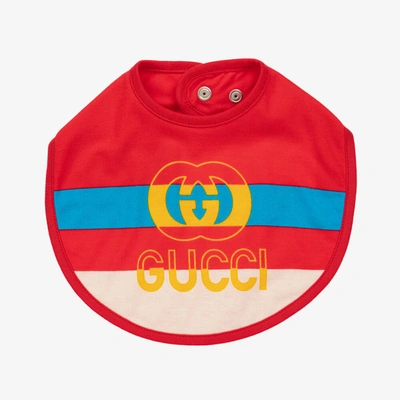 Gucci Babies' Cotton Bib With Web In Red