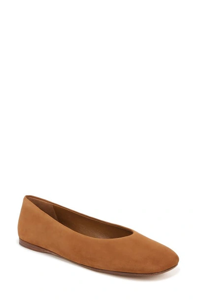 Vince Leah Leather Square-toe Ballerina Flats In Dark Amber