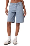 Edikted Low Rise Bermuda Denim Carpenter Shorts In Light-blue