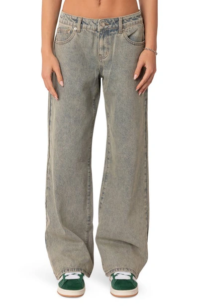 Edikted Magda Acid Wash Low Rise Jeans In Blue