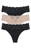 Skarlett Blue 3-pack Goddess Lace Thongs In Black,cashmere