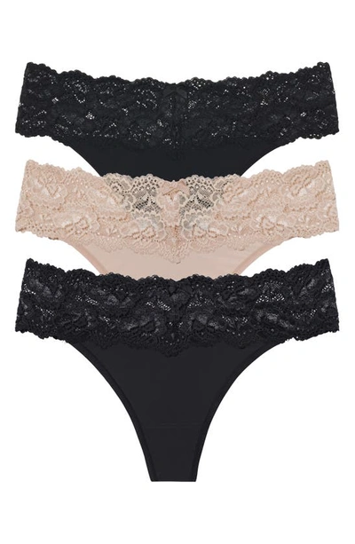 Skarlett Blue 3-pack Goddess Lace Thongs In Black,cashmere