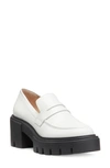 Stuart Weitzman Soho Patent Lug-sole Penny Loafers In White.