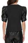 DKNY FAUX LEATHER SLEEVE TOP