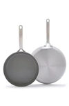 Greenpan Gp5 Set Of 2 Stainless Steel Nonstick Frying Pans In Stainless Steel