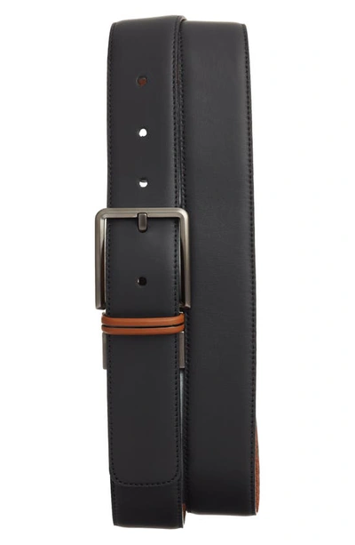 Zegna Reversible Grained Leather Belt In Black/vicuna