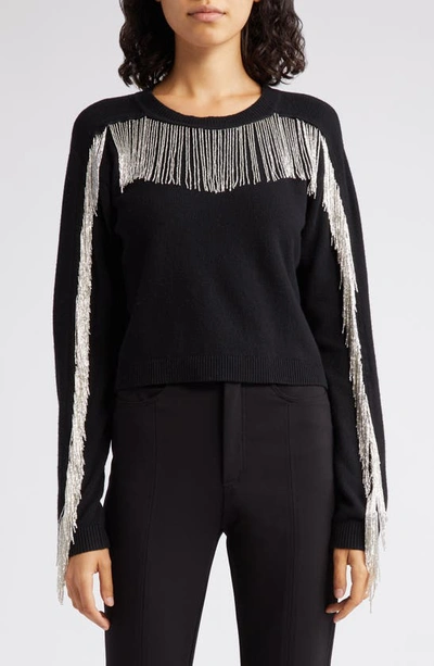 Cinq À Sept Althea Metallic Fringe Embellished Jumper In Black