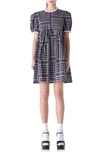 English Factory Floral Puff Sleeve Babydoll Dress In Black/ White
