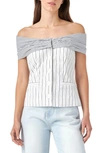 English Factory Stripe Off The Shoulder Blouse In White/ Navy