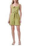ENGLISH FACTORY BELTED LINEN & COTTON BUTTON-UP ROMPER