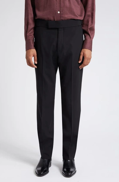 Tom Ford Atticus Wool Bistretch Plain Weave Trousers In Black