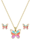 LILY NILY KIDS' GLITTER BUTTERFLY NECKLACE & STUD EARRINGS SET