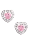 Lily Nily Kids' Cubic Zirconia Heart Halo Stud Earrings In Pink