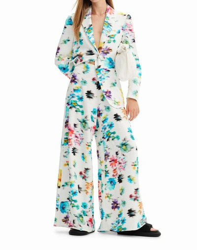 Desigual Blurry Flowers Maxi Trousers In White