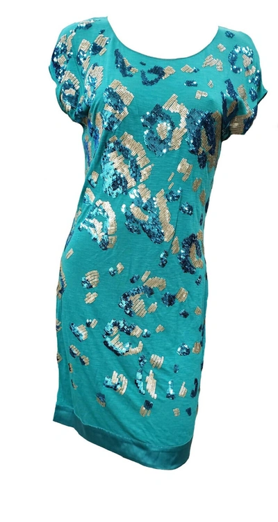 Hale Bob Short Sleeve Dress With Sequins In Teal In Blue
