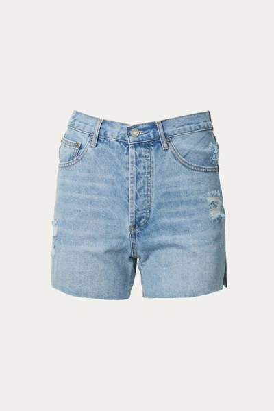 By Together Distressed Frayed High-rise Denim Shorts In Light Blue