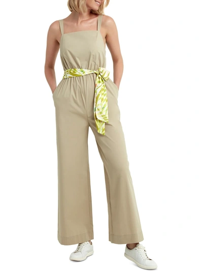 H Halston Womens Ruched Square Neck Jumpsuit In Green