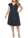 Tommy Hilfiger Womens Blouson Sleeves V-neck Wrap Dress In Blue