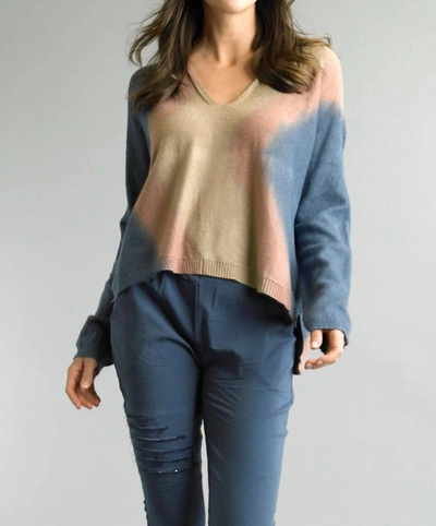 Tempo Paris Tie Dye High Low Sweater In Denim/khaki In Multi