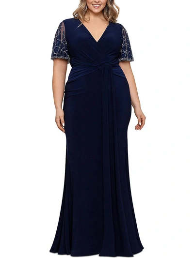 Betsy & Adam Plus Womens Embellished Maxi Evening Dress In Blue