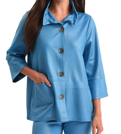Angel Microfiber Leather Button Jacket In Turquoise In Blue