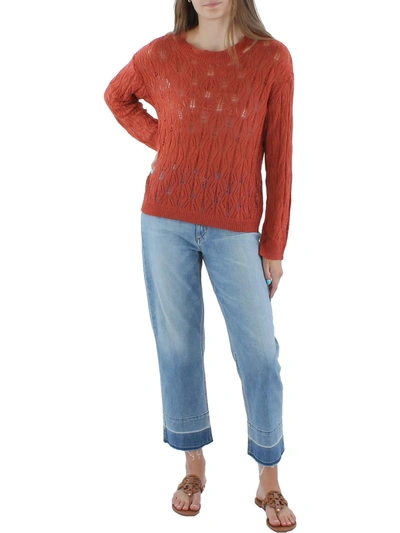 Beulah Juniors Womens Open Stitch Long Sleeves Pullover Sweater In Red