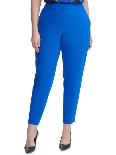Calvin Klein Womens Polyester Stretch Mid Rise Ankle Pants In Blue
