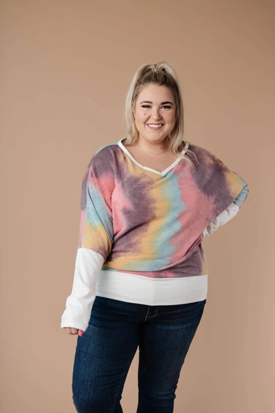 White Birch Whitney Wide V Tie Dye Pullover In Multi